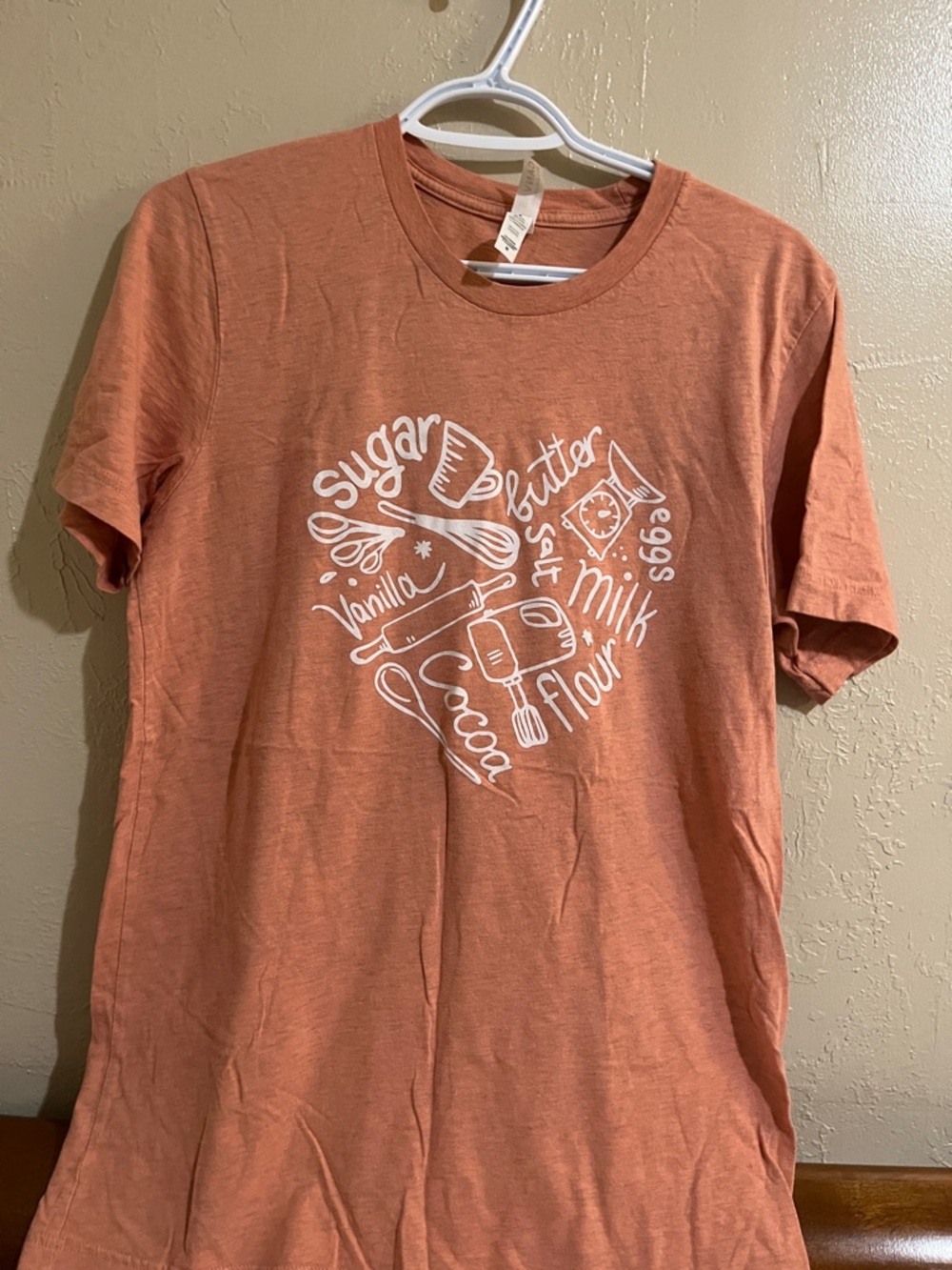 Bella Canvas Light Orange Short Sleeve Graphic Tee with White Baking Heart